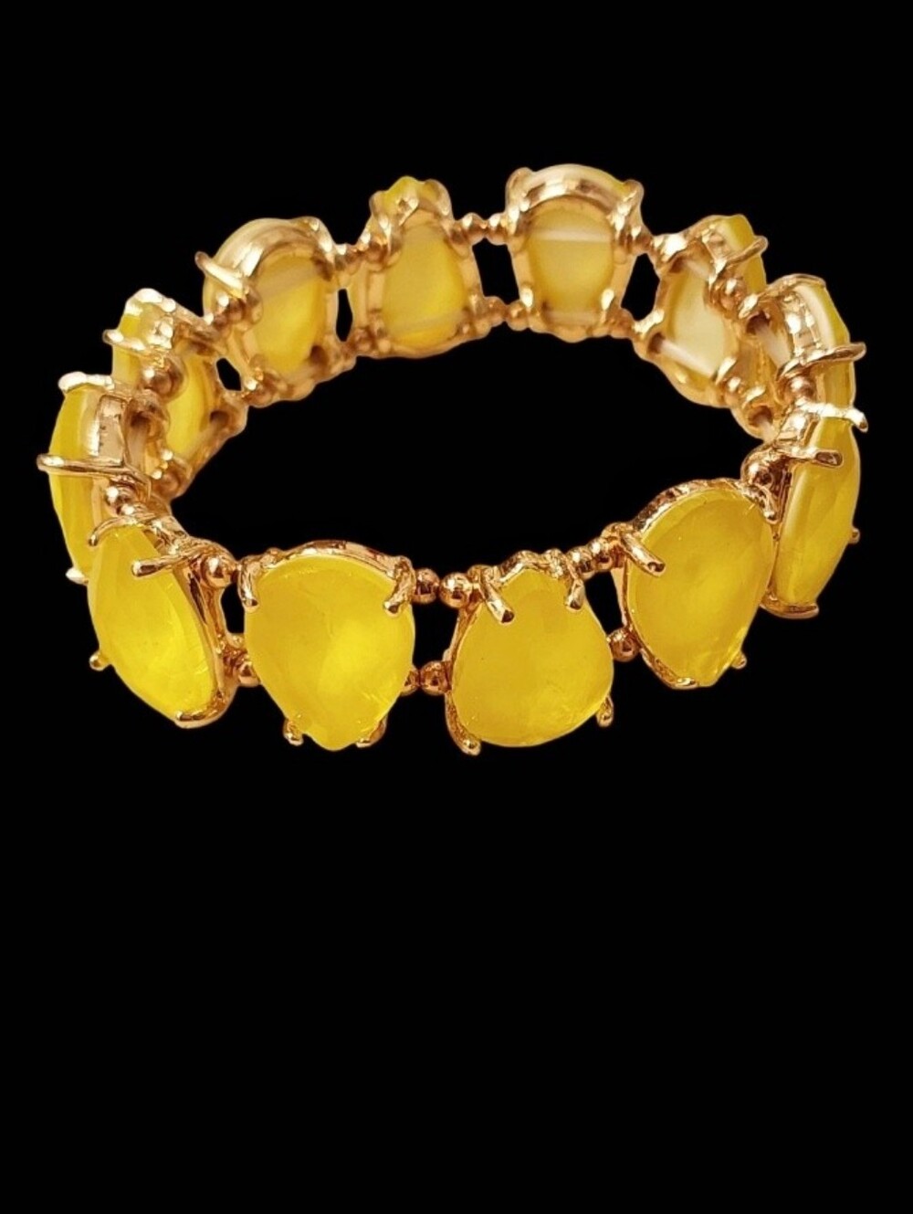Gold-Plated Yellow Neon Teardrop Crystal Stretch Bracelet